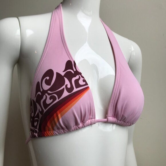 Billabong surf pink tribal printed halter low rise bikini set - Picture 3 of 8